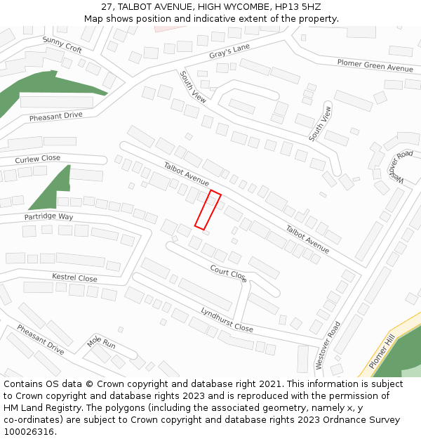 27, TALBOT AVENUE, HIGH WYCOMBE, HP13 5HZ: Location map and indicative extent of plot