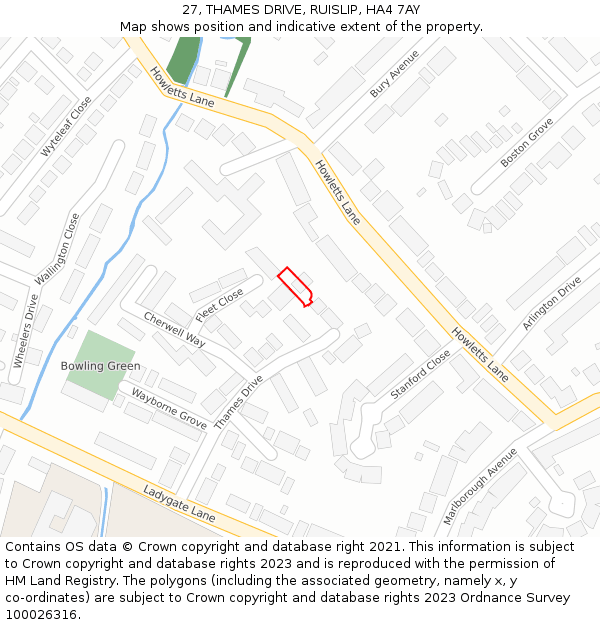 27, THAMES DRIVE, RUISLIP, HA4 7AY: Location map and indicative extent of plot