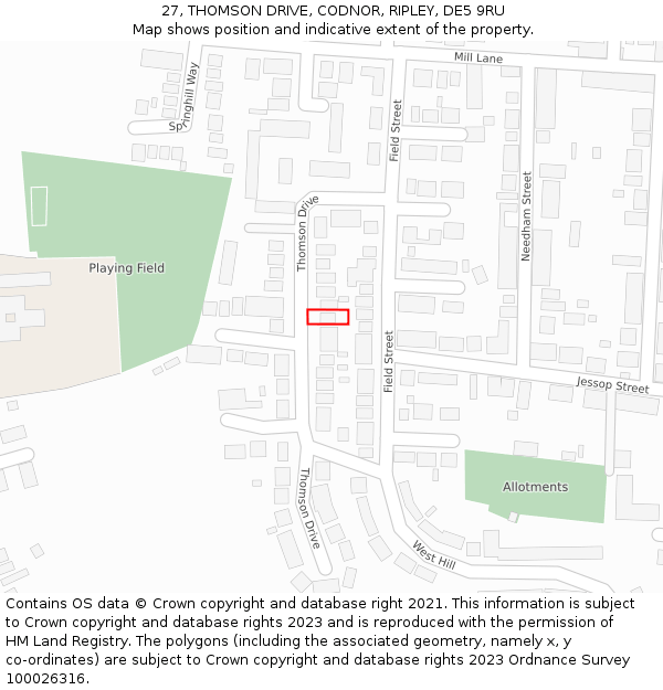 27, THOMSON DRIVE, CODNOR, RIPLEY, DE5 9RU: Location map and indicative extent of plot