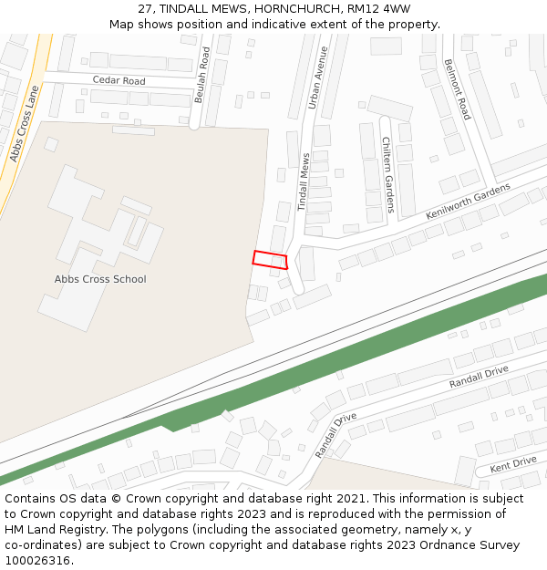 27, TINDALL MEWS, HORNCHURCH, RM12 4WW: Location map and indicative extent of plot