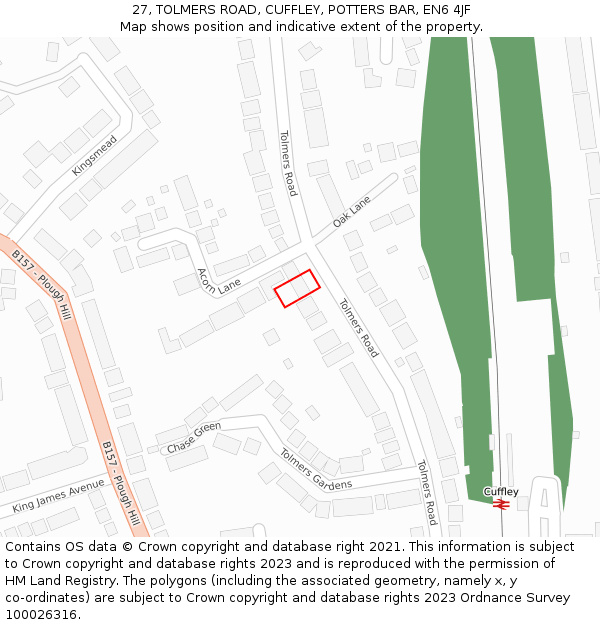 27, TOLMERS ROAD, CUFFLEY, POTTERS BAR, EN6 4JF: Location map and indicative extent of plot