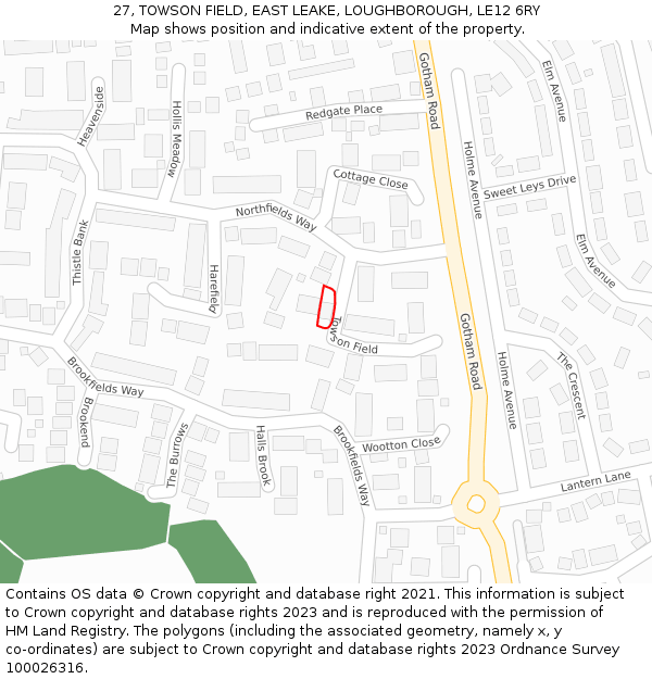 27, TOWSON FIELD, EAST LEAKE, LOUGHBOROUGH, LE12 6RY: Location map and indicative extent of plot