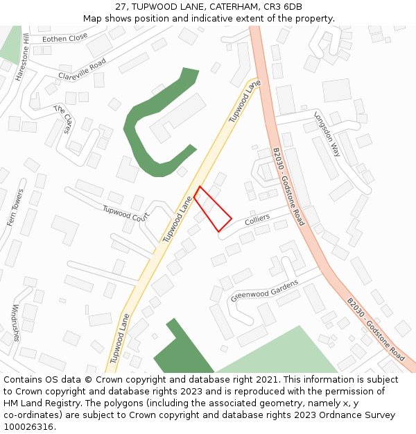 27, TUPWOOD LANE, CATERHAM, CR3 6DB: Location map and indicative extent of plot