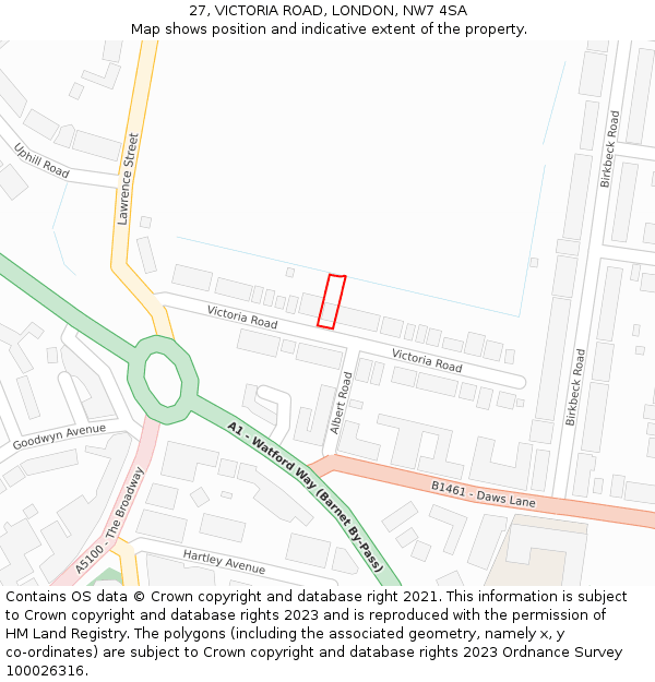 27, VICTORIA ROAD, LONDON, NW7 4SA: Location map and indicative extent of plot