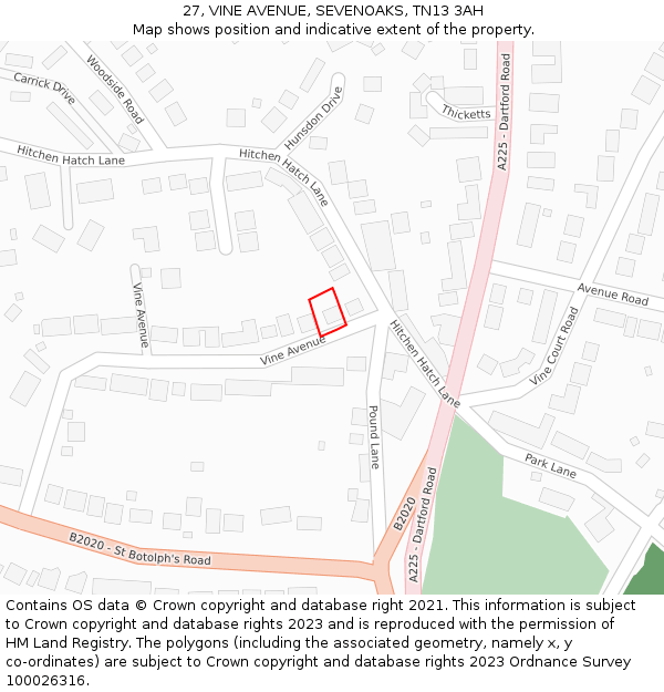 27, VINE AVENUE, SEVENOAKS, TN13 3AH: Location map and indicative extent of plot