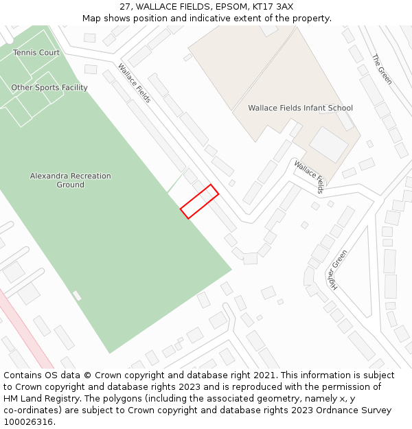 27, WALLACE FIELDS, EPSOM, KT17 3AX: Location map and indicative extent of plot