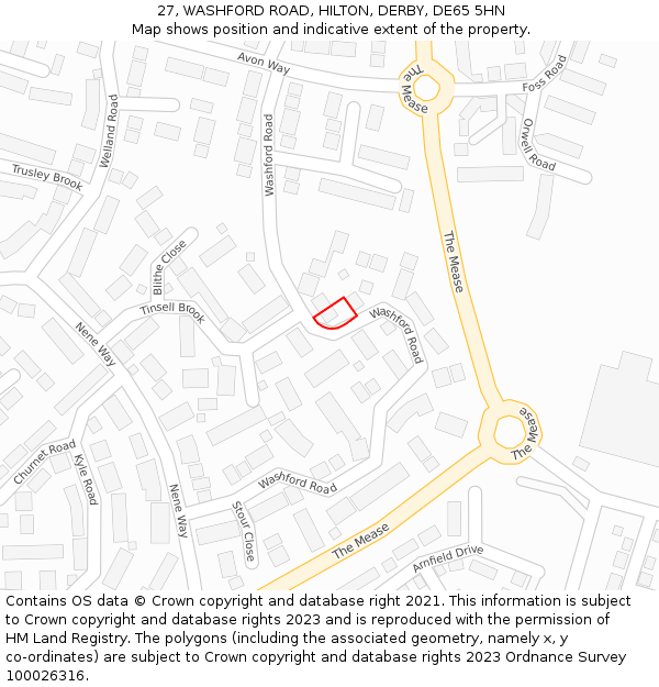 27, WASHFORD ROAD, HILTON, DERBY, DE65 5HN: Location map and indicative extent of plot