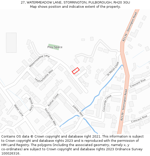 27, WATERMEADOW LANE, STORRINGTON, PULBOROUGH, RH20 3GU: Location map and indicative extent of plot