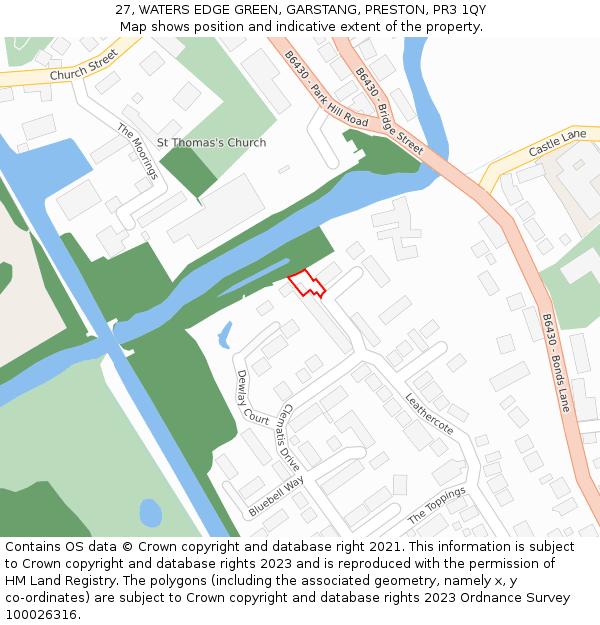 27, WATERS EDGE GREEN, GARSTANG, PRESTON, PR3 1QY: Location map and indicative extent of plot