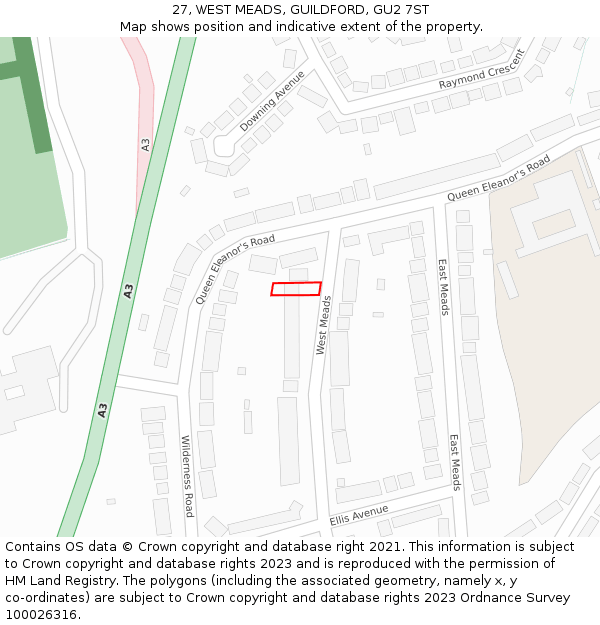 27, WEST MEADS, GUILDFORD, GU2 7ST: Location map and indicative extent of plot