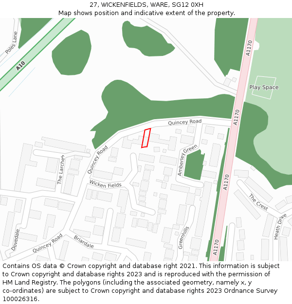 27, WICKENFIELDS, WARE, SG12 0XH: Location map and indicative extent of plot