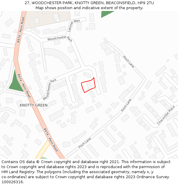 27, WOODCHESTER PARK, KNOTTY GREEN, BEACONSFIELD, HP9 2TU: Location map and indicative extent of plot