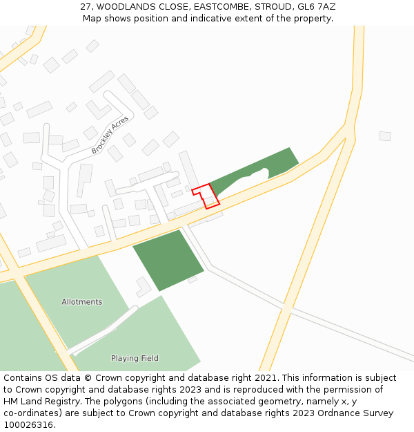 27, WOODLANDS CLOSE, EASTCOMBE, STROUD, GL6 7AZ: Location map and indicative extent of plot