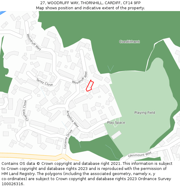 27, WOODRUFF WAY, THORNHILL, CARDIFF, CF14 9FP: Location map and indicative extent of plot