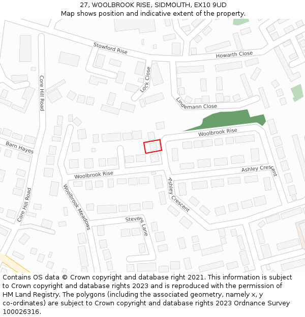 27, WOOLBROOK RISE, SIDMOUTH, EX10 9UD: Location map and indicative extent of plot