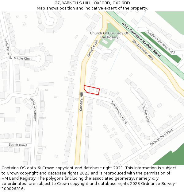 27, YARNELLS HILL, OXFORD, OX2 9BD: Location map and indicative extent of plot