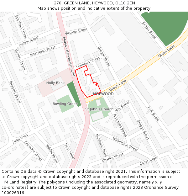 270, GREEN LANE, HEYWOOD, OL10 2EN: Location map and indicative extent of plot