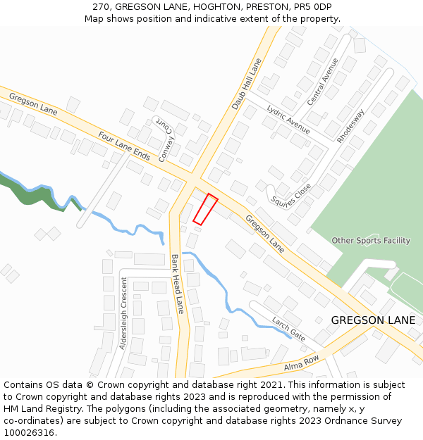 270, GREGSON LANE, HOGHTON, PRESTON, PR5 0DP: Location map and indicative extent of plot