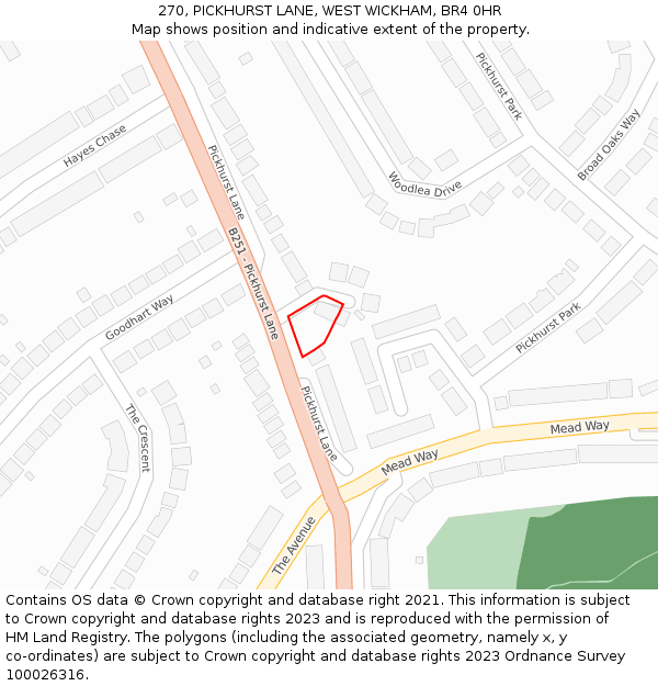 270, PICKHURST LANE, WEST WICKHAM, BR4 0HR: Location map and indicative extent of plot