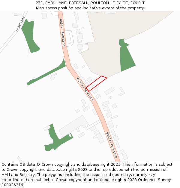 271, PARK LANE, PREESALL, POULTON-LE-FYLDE, FY6 0LT: Location map and indicative extent of plot