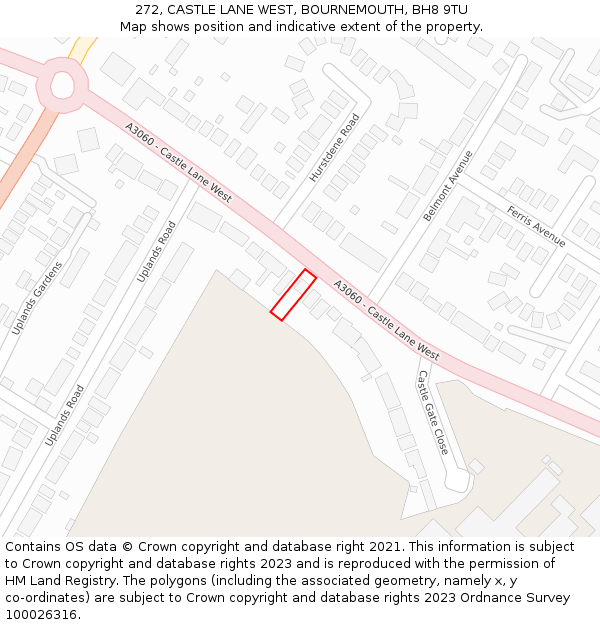 272, CASTLE LANE WEST, BOURNEMOUTH, BH8 9TU: Location map and indicative extent of plot