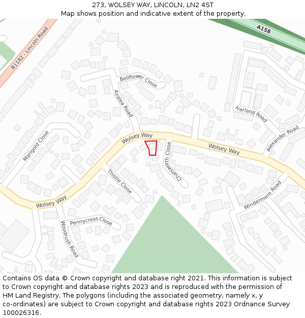 273, WOLSEY WAY, LINCOLN, LN2 4ST: Location map and indicative extent of plot