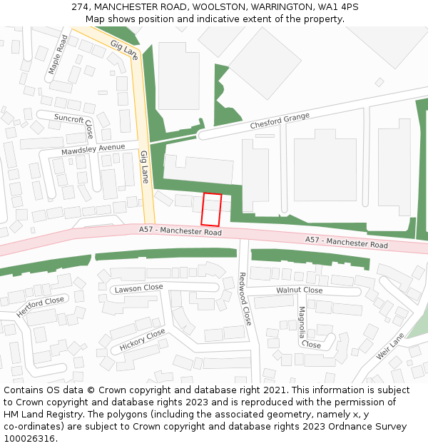 274, MANCHESTER ROAD, WOOLSTON, WARRINGTON, WA1 4PS: Location map and indicative extent of plot