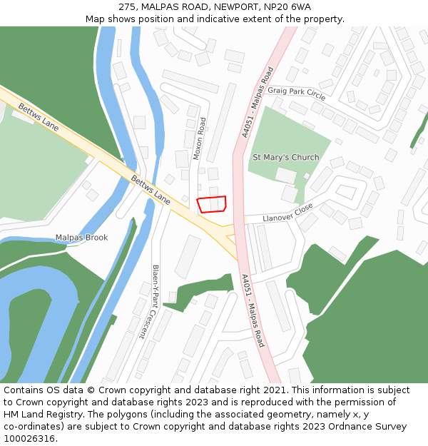 275, MALPAS ROAD, NEWPORT, NP20 6WA: Location map and indicative extent of plot