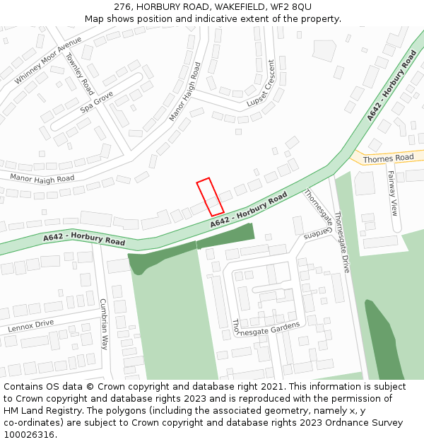 276, HORBURY ROAD, WAKEFIELD, WF2 8QU: Location map and indicative extent of plot