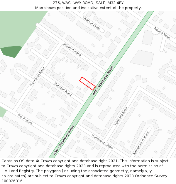 276, WASHWAY ROAD, SALE, M33 4RY: Location map and indicative extent of plot