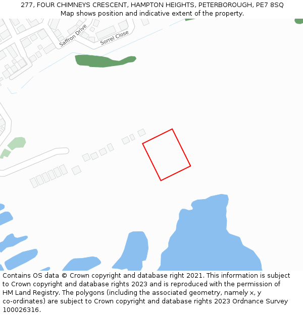 277, FOUR CHIMNEYS CRESCENT, HAMPTON HEIGHTS, PETERBOROUGH, PE7 8SQ: Location map and indicative extent of plot