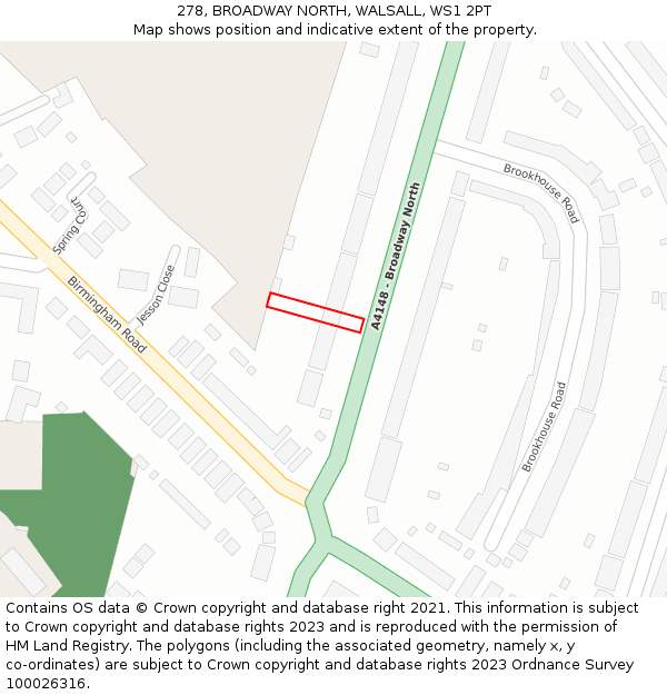 278, BROADWAY NORTH, WALSALL, WS1 2PT: Location map and indicative extent of plot