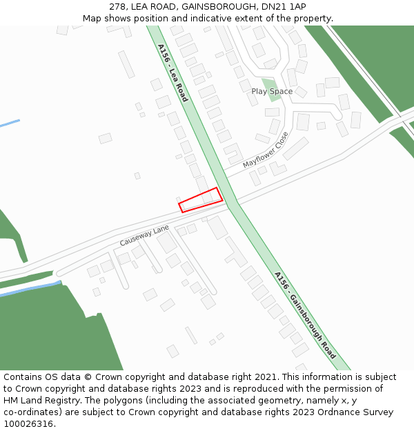 278, LEA ROAD, GAINSBOROUGH, DN21 1AP: Location map and indicative extent of plot