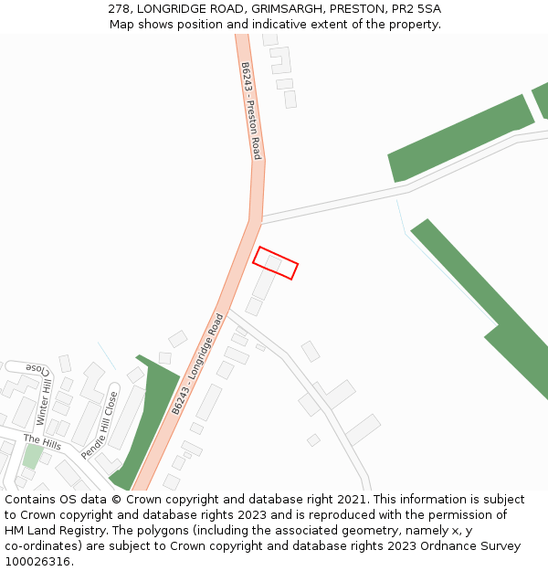 278, LONGRIDGE ROAD, GRIMSARGH, PRESTON, PR2 5SA: Location map and indicative extent of plot