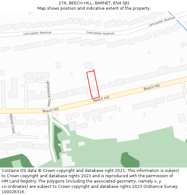 27A, BEECH HILL, BARNET, EN4 0JN: Location map and indicative extent of plot