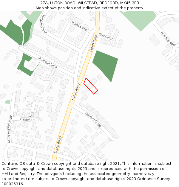 27A, LUTON ROAD, WILSTEAD, BEDFORD, MK45 3ER: Location map and indicative extent of plot