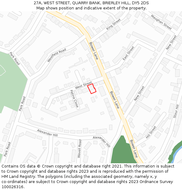 27A, WEST STREET, QUARRY BANK, BRIERLEY HILL, DY5 2DS: Location map and indicative extent of plot