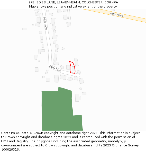 27B, EDIES LANE, LEAVENHEATH, COLCHESTER, CO6 4PA: Location map and indicative extent of plot