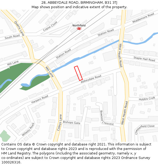 28, ABBEYDALE ROAD, BIRMINGHAM, B31 3TJ: Location map and indicative extent of plot