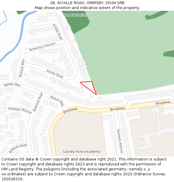 28, ACHILLE ROAD, GRIMSBY, DN34 5RB: Location map and indicative extent of plot