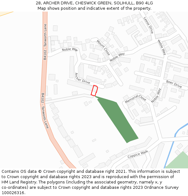 28, ARCHER DRIVE, CHESWICK GREEN, SOLIHULL, B90 4LG: Location map and indicative extent of plot