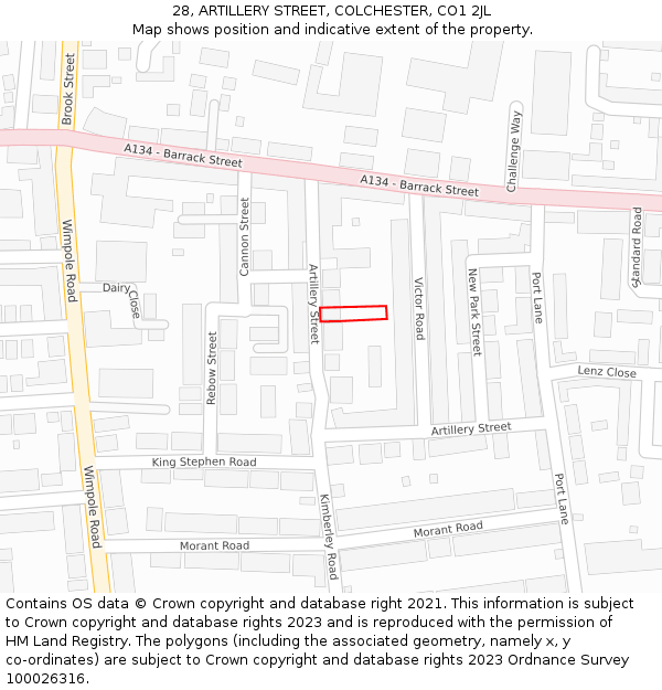 28, ARTILLERY STREET, COLCHESTER, CO1 2JL: Location map and indicative extent of plot