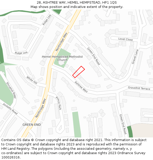 28, ASHTREE WAY, HEMEL HEMPSTEAD, HP1 1QS: Location map and indicative extent of plot