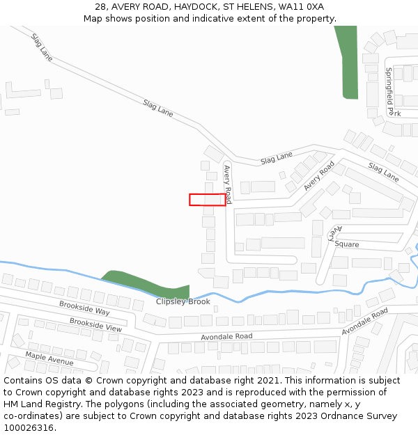 28, AVERY ROAD, HAYDOCK, ST HELENS, WA11 0XA: Location map and indicative extent of plot