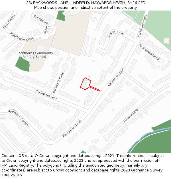 28, BACKWOODS LANE, LINDFIELD, HAYWARDS HEATH, RH16 2ED: Location map and indicative extent of plot