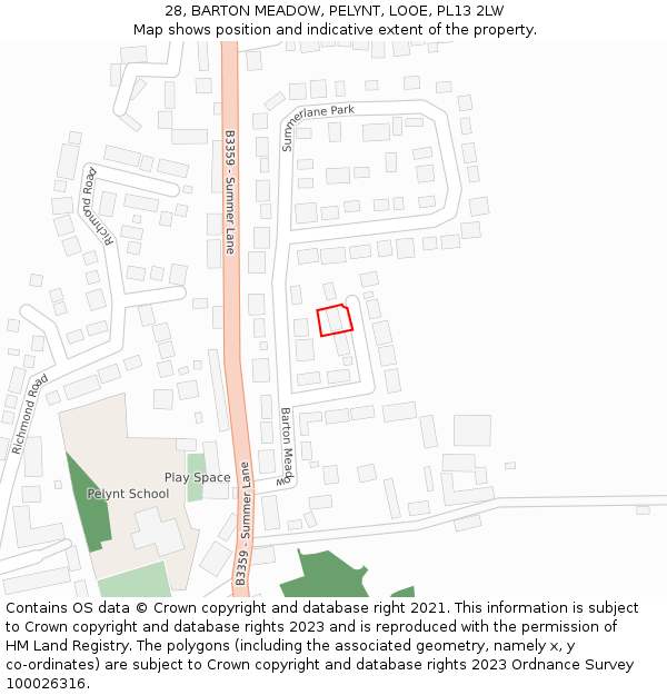 28, BARTON MEADOW, PELYNT, LOOE, PL13 2LW: Location map and indicative extent of plot