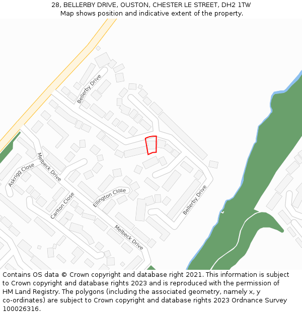 28, BELLERBY DRIVE, OUSTON, CHESTER LE STREET, DH2 1TW: Location map and indicative extent of plot