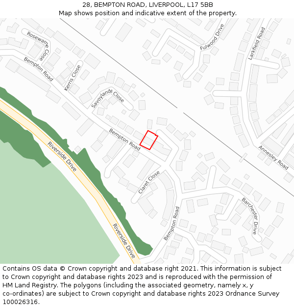 28, BEMPTON ROAD, LIVERPOOL, L17 5BB: Location map and indicative extent of plot