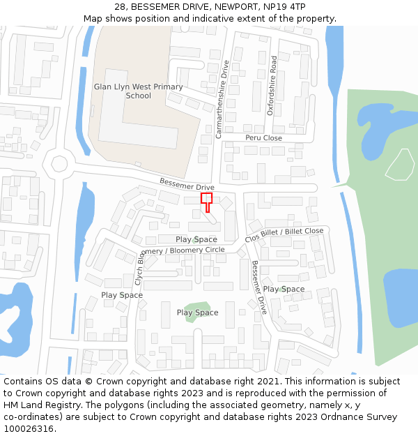 28, BESSEMER DRIVE, NEWPORT, NP19 4TP: Location map and indicative extent of plot