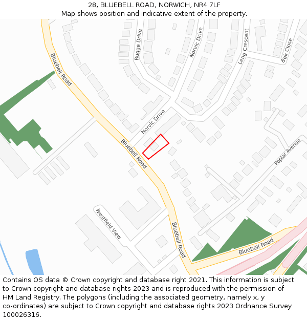 28, BLUEBELL ROAD, NORWICH, NR4 7LF: Location map and indicative extent of plot